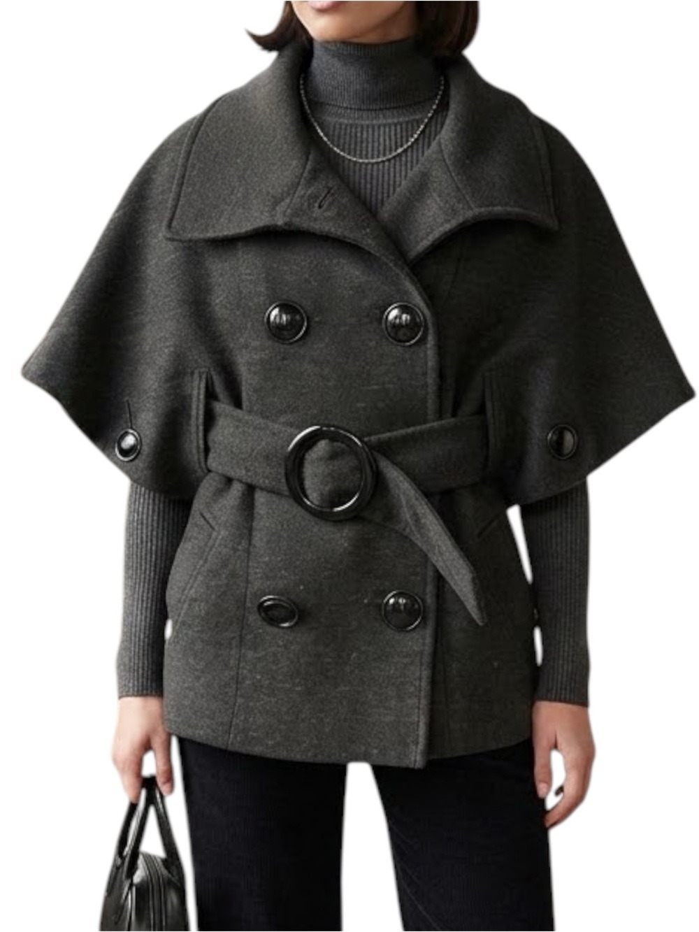 Soia & Kyo Belted Cape Coat Size XS Dark Gray Green